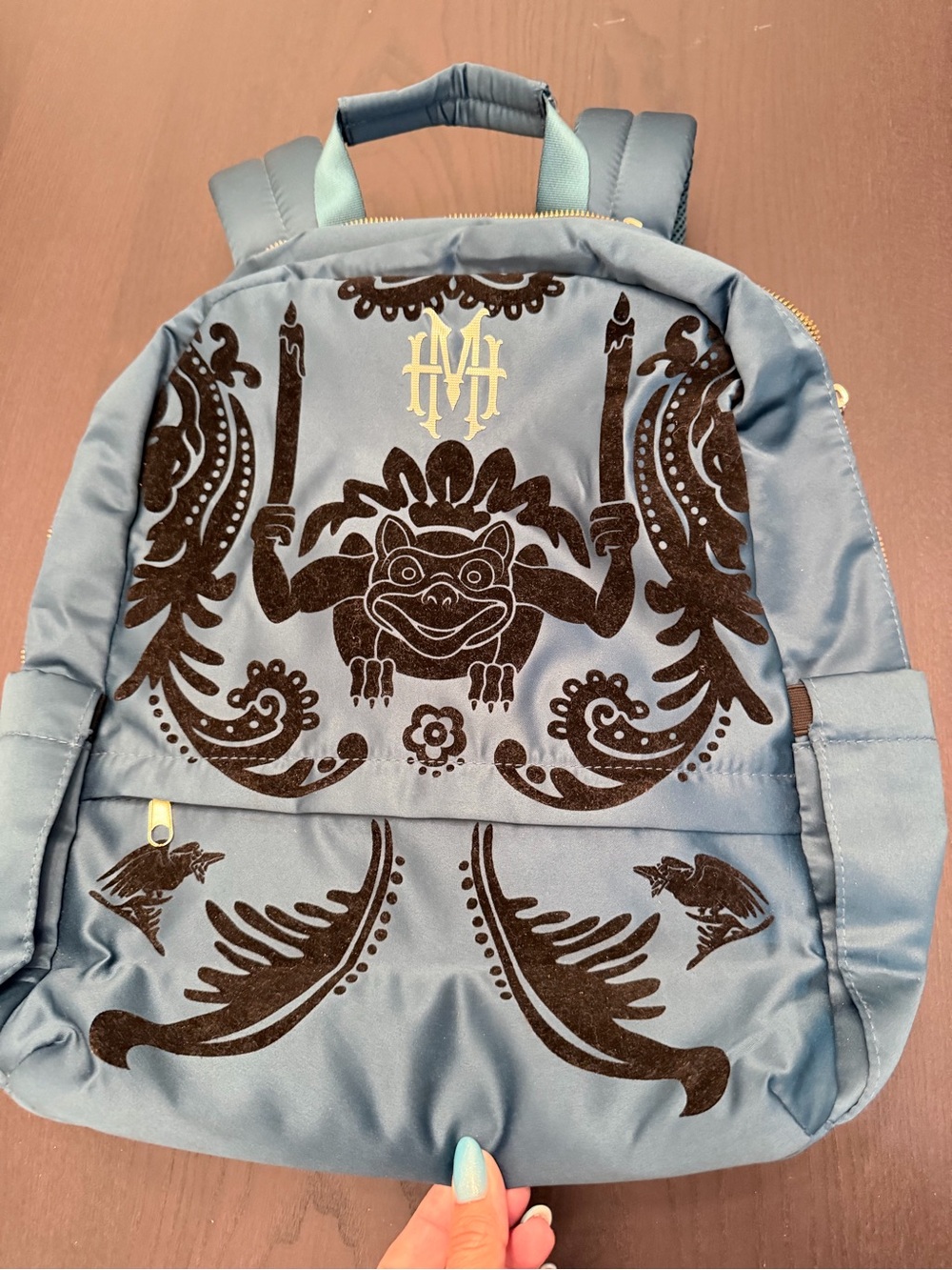 Soft Velvet Haunted Mansion Gargoyle Backpack Bag Blue/Black Disney Franchise